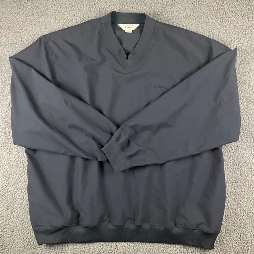 LL Bean Mens V-Neck Windshirt Pullover Navy Blue Windbreaker XXL Large Tall